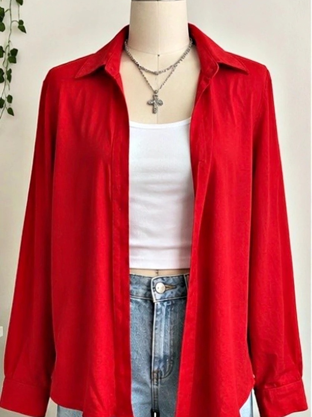 Princess Polly Red Button Down Shirt Size 8